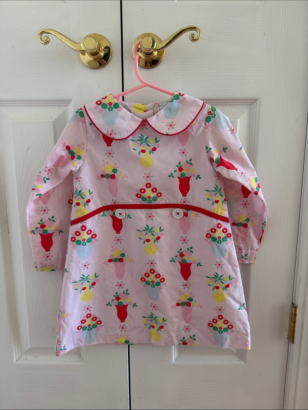 Girls Pink Floral Vase Print Long-Sleeve Pajama Top